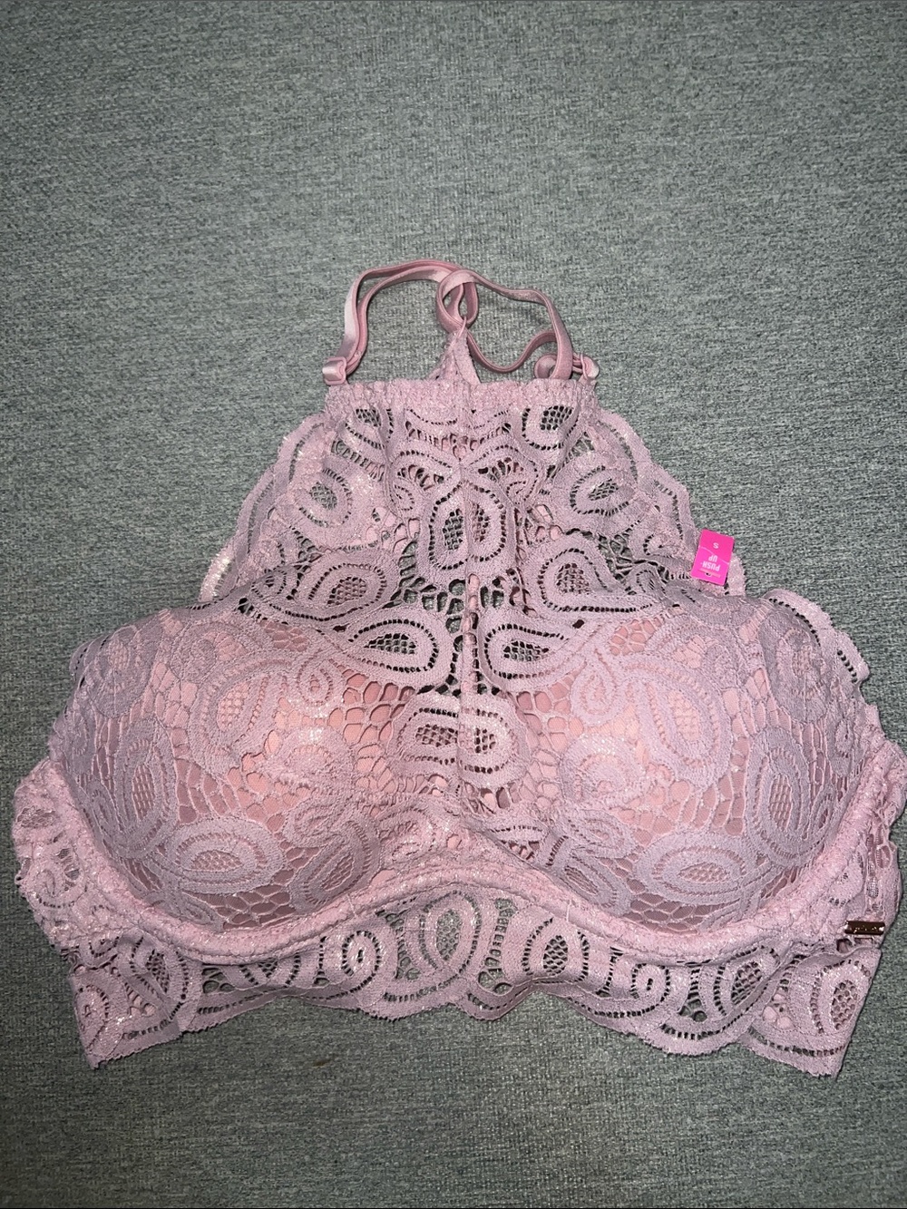 PINK - Lace High-Neck Bralette in Dusty Pink